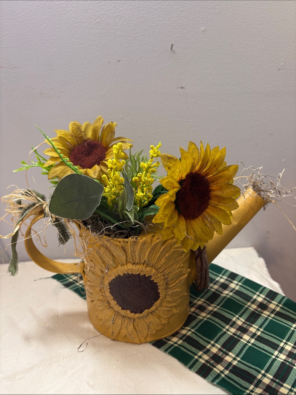 Yellow Sunflower Watering Can Floral Accents